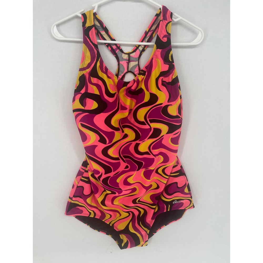Dolfin Aqua Shape Swimsuit Womens 46/20 Pink Swirl Racerback One Piece Athletic